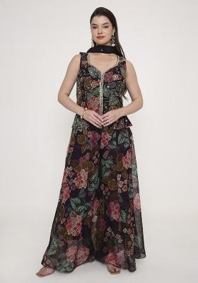 Deep Wine Embroidered Georgette Palazzo Set