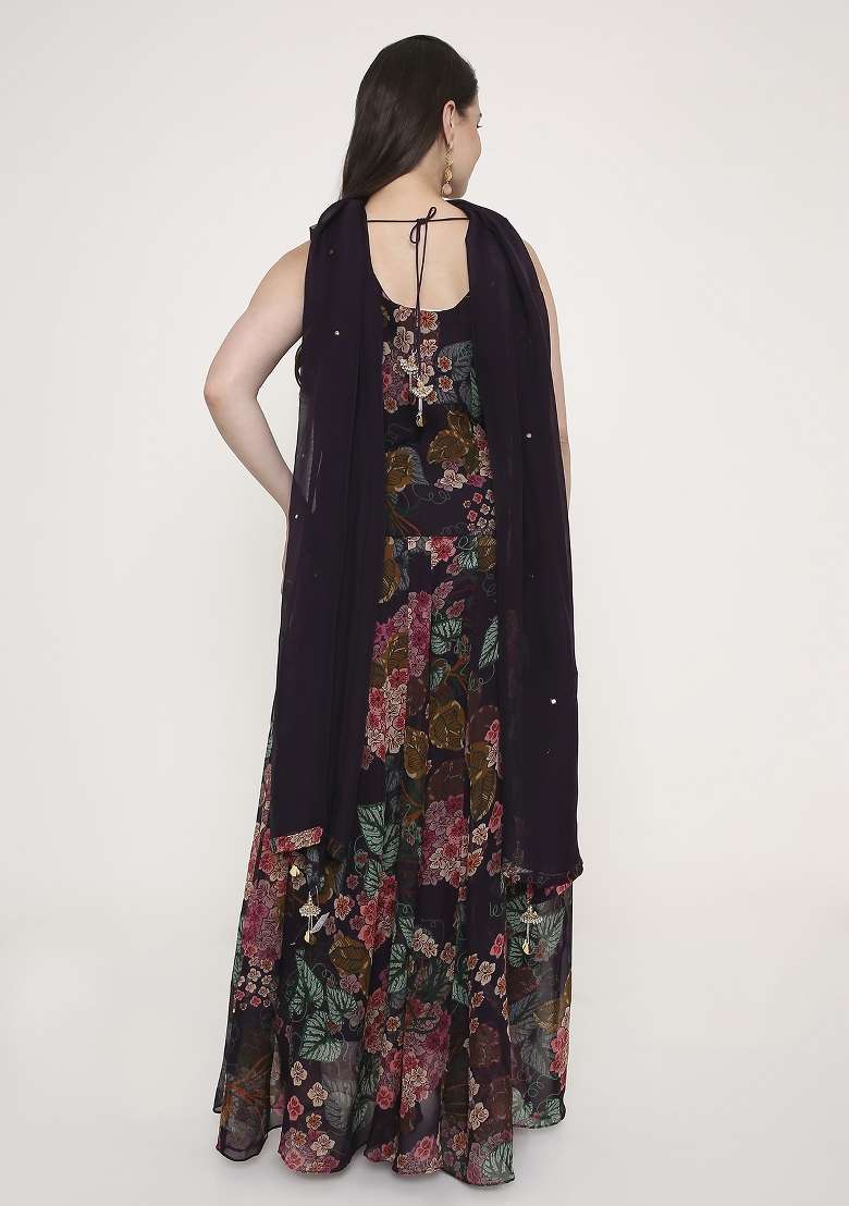 Deep Wine Embroidered Georgette Palazzo Set - Indya