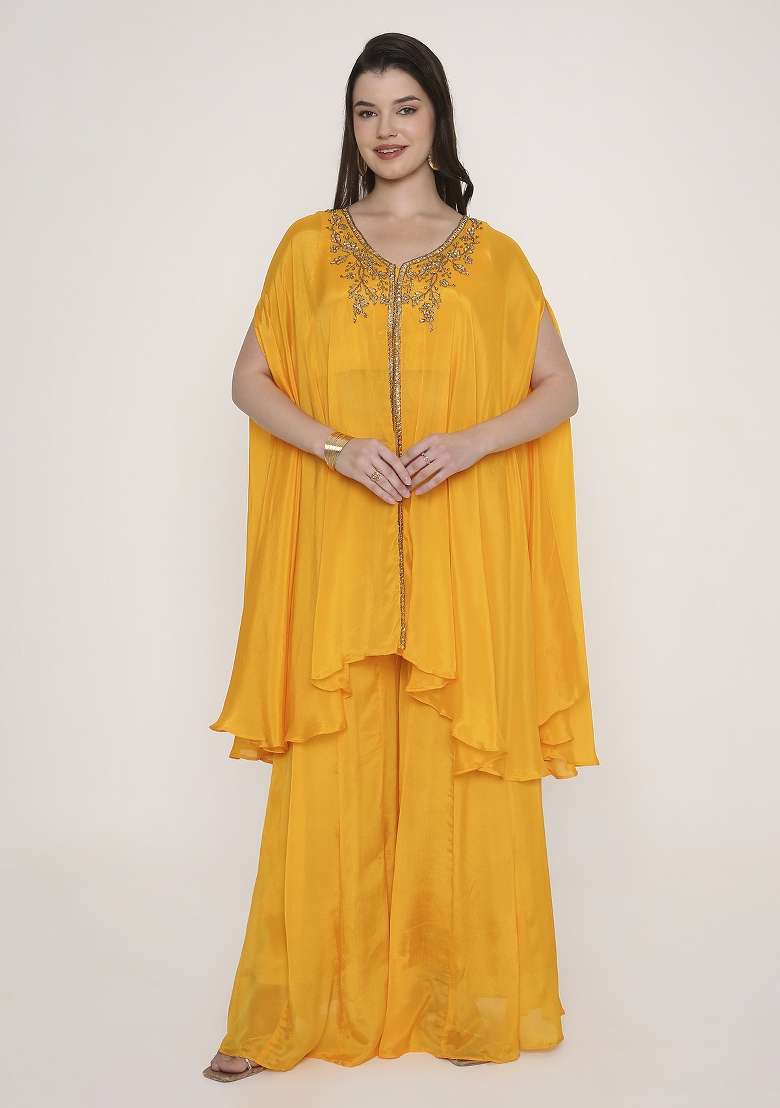 Mustard Yellow Solid Georgette Palazzo Set - Indya