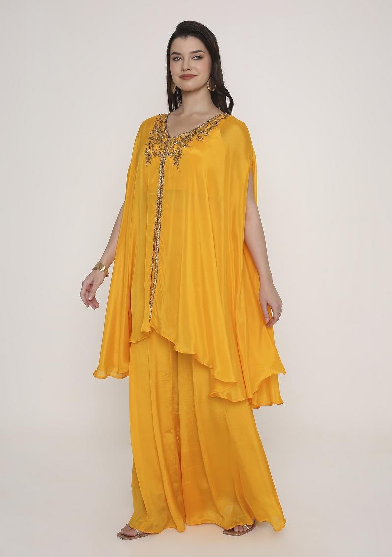 Mustard Yellow Solid Georgette Palazzo Set - Indya