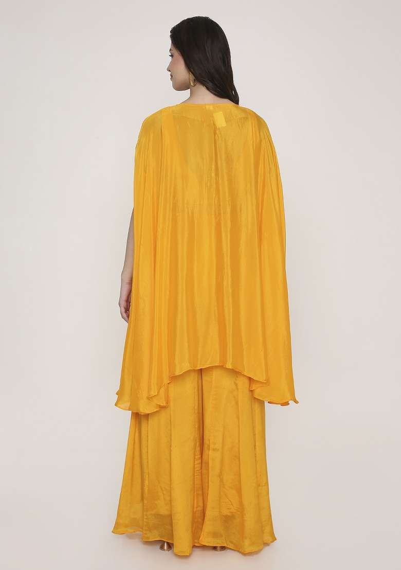 Mustard Yellow Solid Georgette Palazzo Set - Indya
