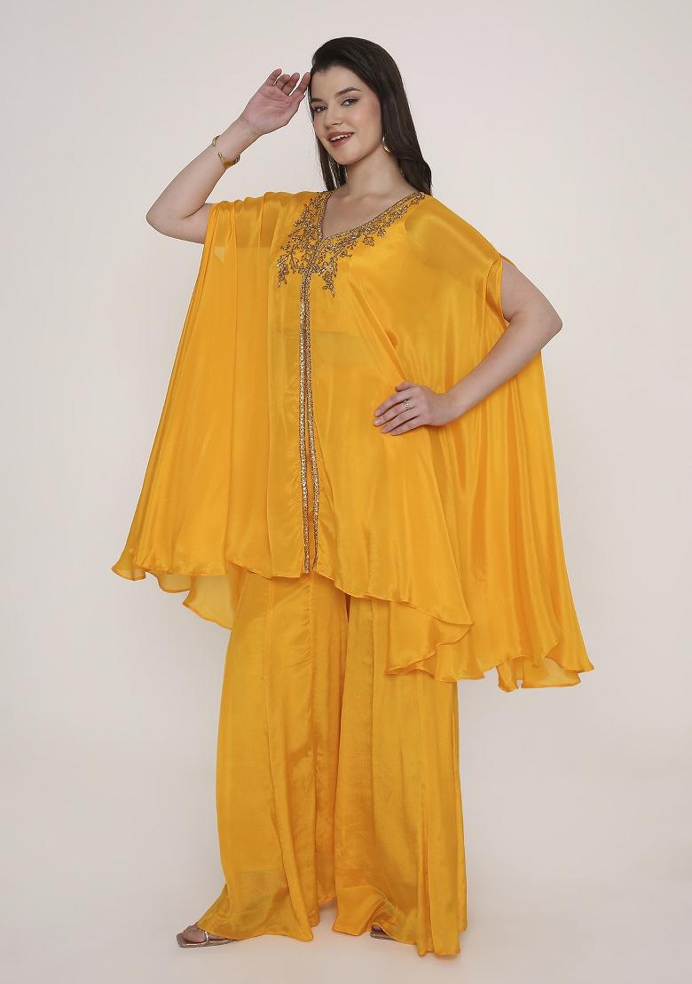 Mustard Yellow Solid Georgette Palazzo Set - Indya