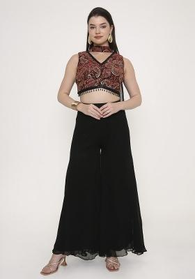 Multicolor Embroidered Georgette Palazzo Set