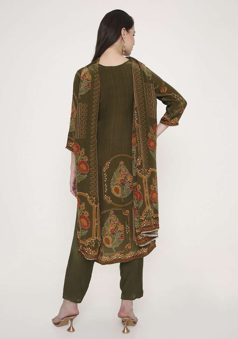 Olive Green  Georgette Kurta Set - Indya