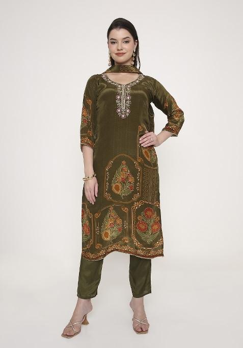 Olive Green  Georgette Kurta Set