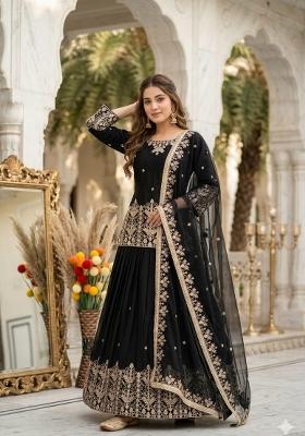 Black Embroidered Silk Sharara Set