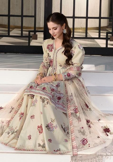 White Embroidered Crepe Sharara Set