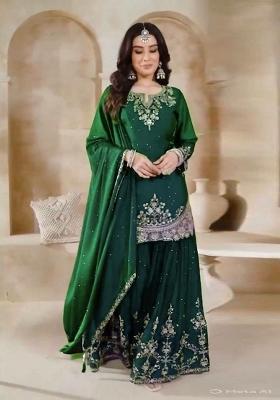 Green Embroidered Silk Sharara Set