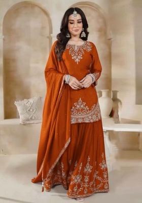 Orange Embroidered Silk Sharara Set