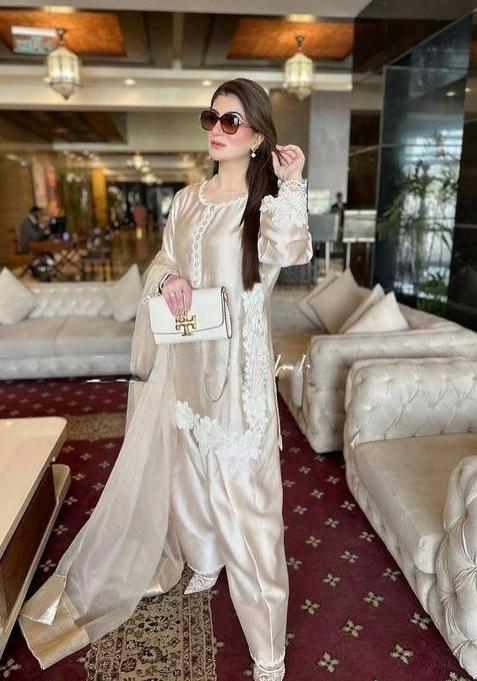 Beige Embroidered Silk Palazzo Set