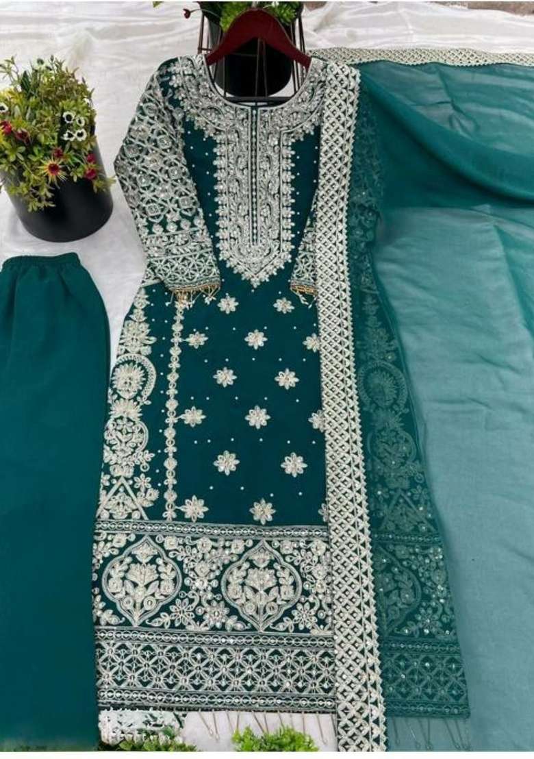 Blue Embroidered Georgette Pakistani Suit - Indya