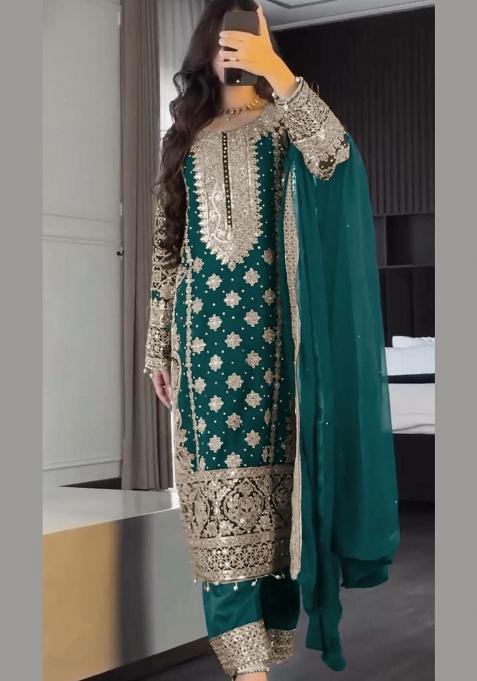 Blue Embroidered Georgette Pakistani Suit