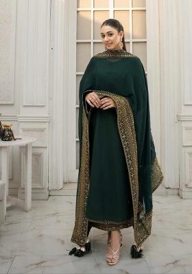 Teal Green&nbsp; Embroidered Silk Pakistani Suit