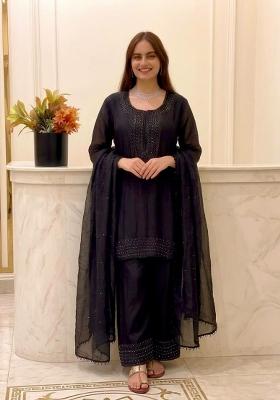Black Embroidered Silk Pakistani Suit