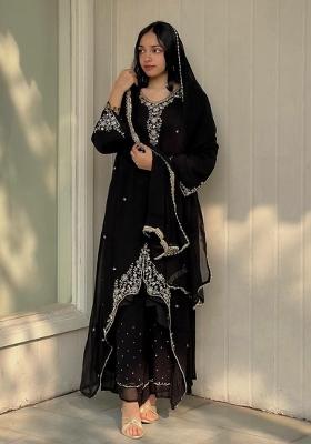 Black Embroidered Georgette Kurta Set