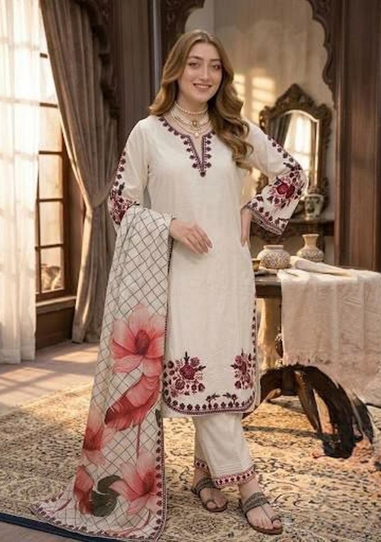White Embroidered Rayon Palazzo Set - Indya