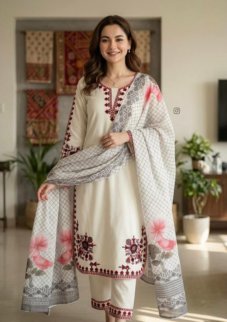 White Embroidered Rayon Palazzo Set - Indya
