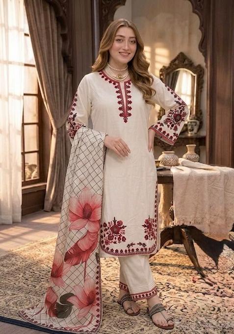 White Embroidered Rayon Palazzo Set