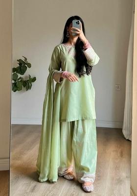 Green Embroidered Rayon Kurta Set