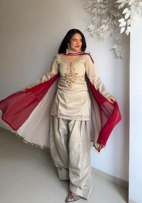White Embroidered Organza Kurta Set