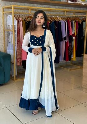 White Embroidered Silk Blend Anarkali Set