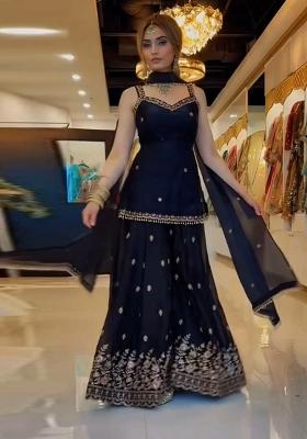 Black Embroidered Silk Sharara Set