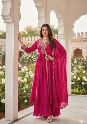 Pink Embroidered Silk Blend Anarkali Set