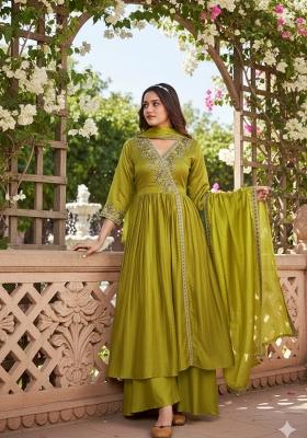 Yellow Embroidered Silk Blend Anarkali Set