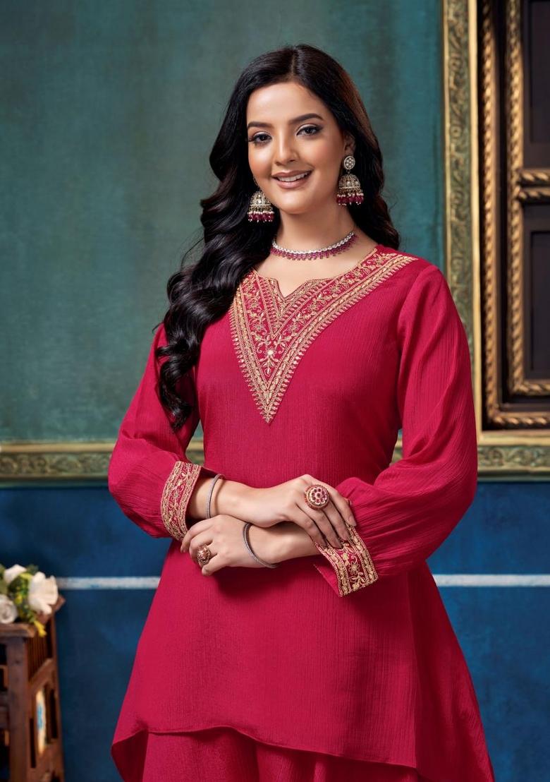 Pink Coading Work Chinon Salwar Kameez - Indya