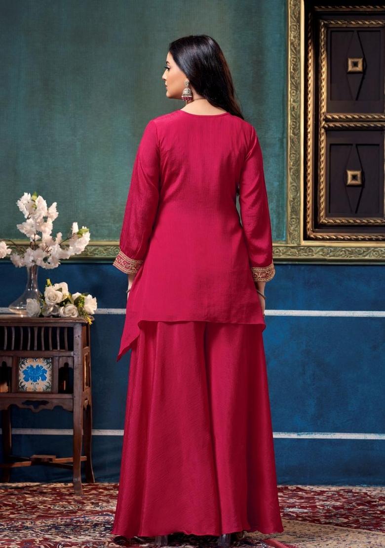 Pink Coading Work Chinon Salwar Kameez - Indya