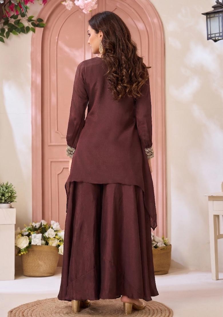 Coffee Coading Work Chinon Salwar Kameez - Indya