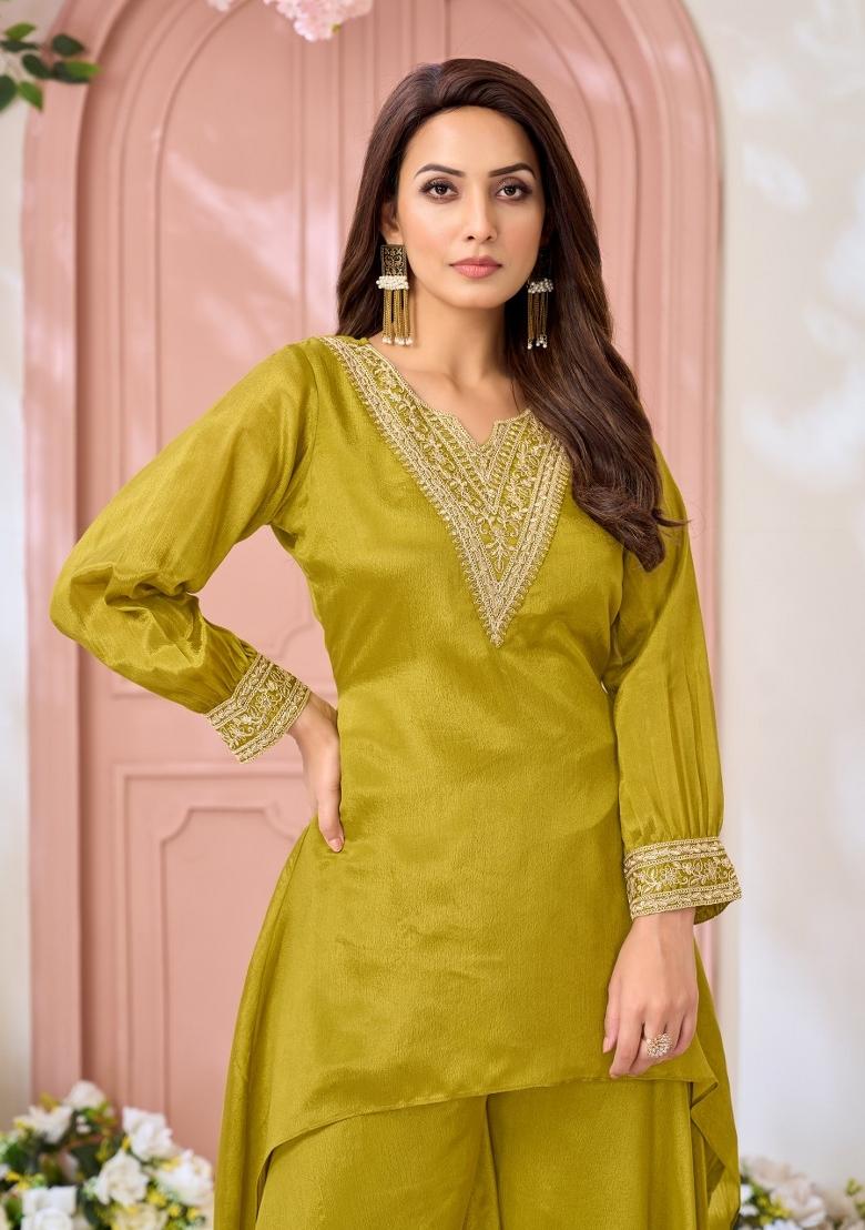 Parrot Coading Work Chinon Salwar Kameez - Indya