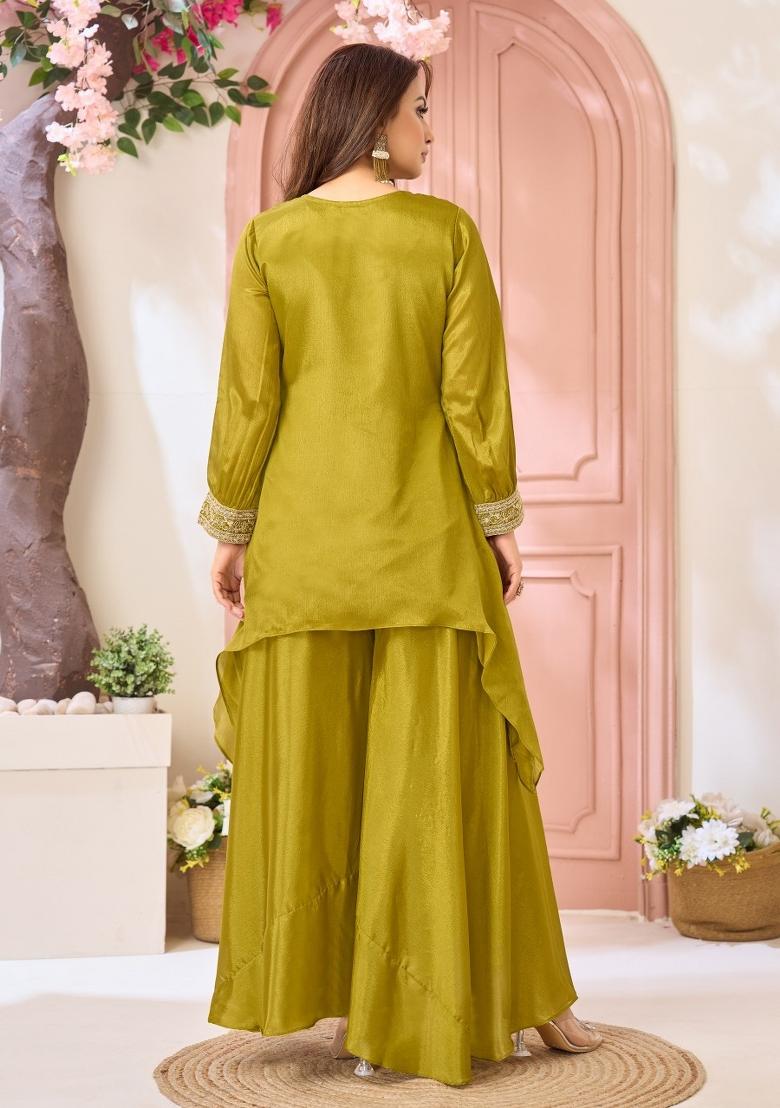 Parrot Coading Work Chinon Salwar Kameez - Indya