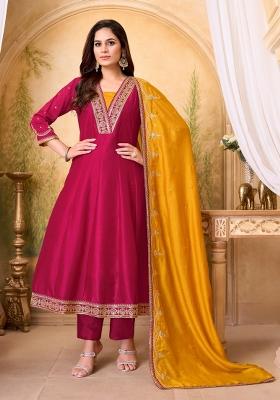 Pink Embroidered Silk Blend Anarkali Set