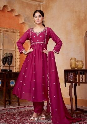 Pink Embroidered Silk Blend Anarkali Set