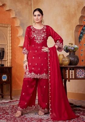 Pink Embroidered Silk Blend Salwar Kameez