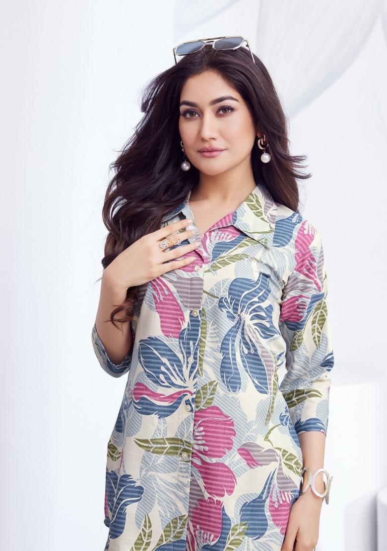 Sky Printed Linen Co-Ords Set - Indya