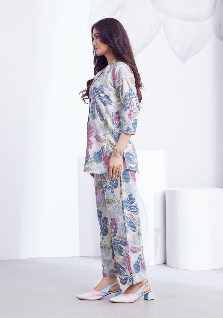 Sky Printed Linen Co-Ords Set - Indya