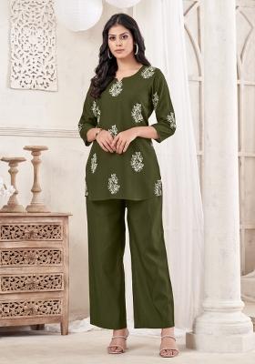 Butta Green Dori Work Cotton Co-Ords Set