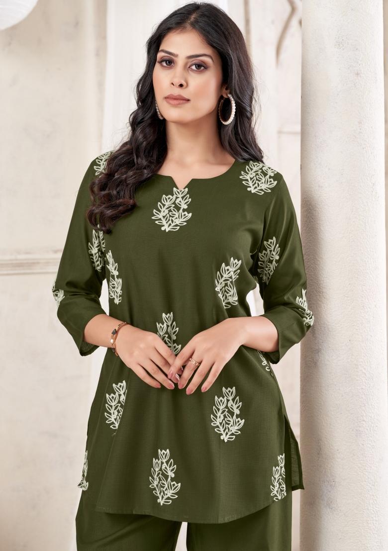 Butta Green Dori Work Cotton Co-Ords Set - Indya