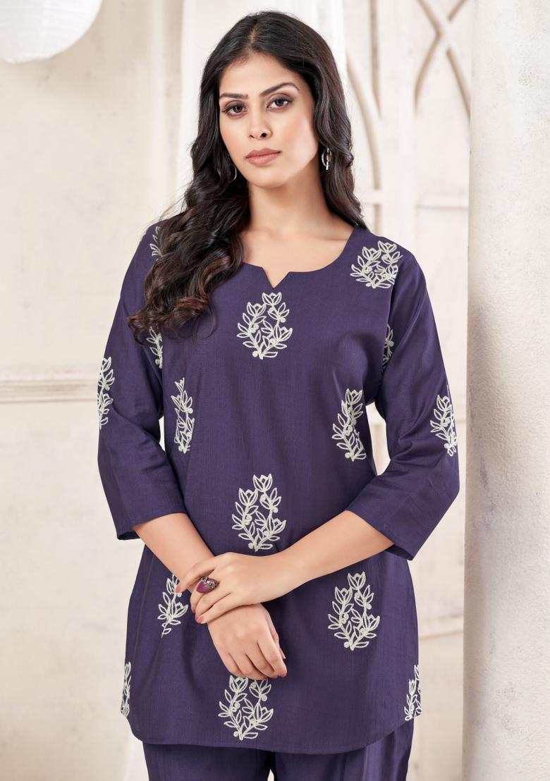Butta Blue Dori Work Cotton Co-Ords Set - Indya