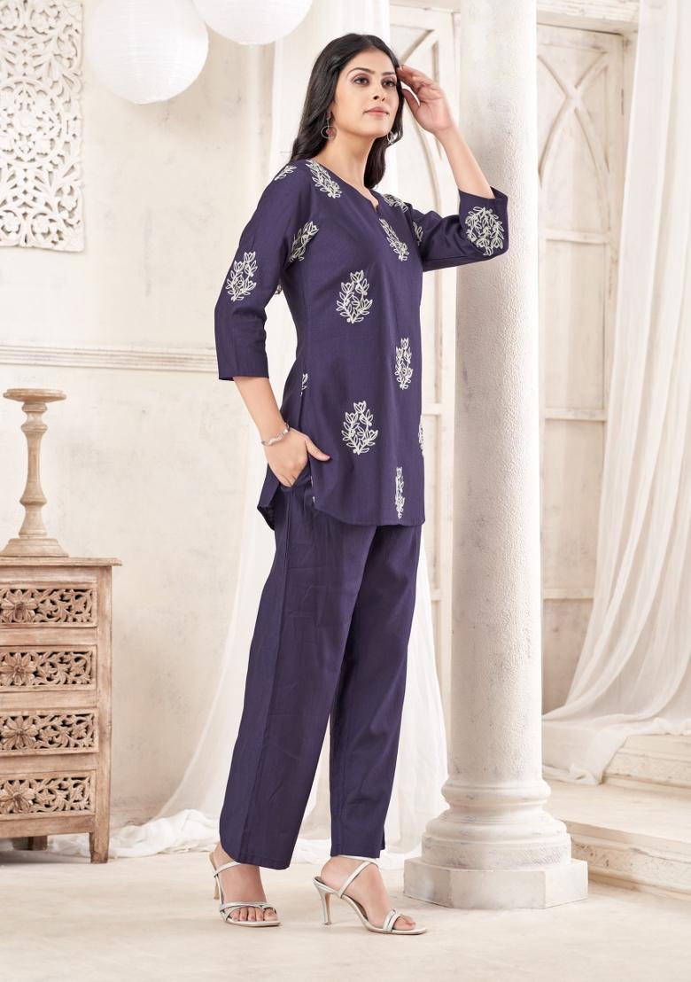 Butta Blue Dori Work Cotton Co-Ords Set - Indya