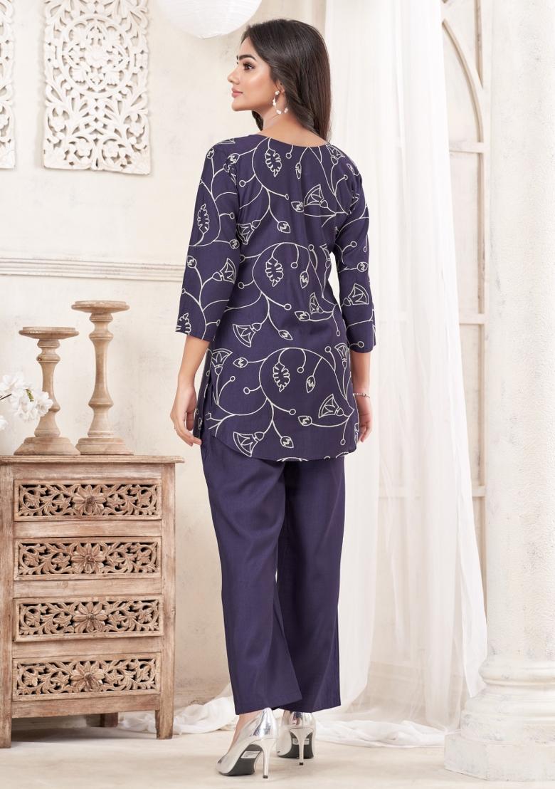 Blue Dori Work Cotton Co-Ords Set - Indya