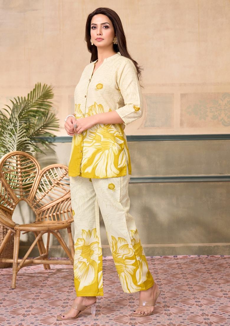 Yellow Printed Linen Co-Ords Set - Indya