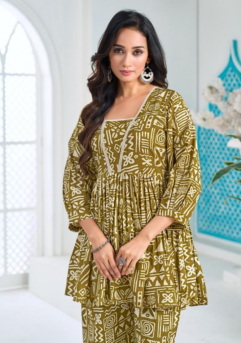 Yellow Printed Silk Co-Ords Set - Indya