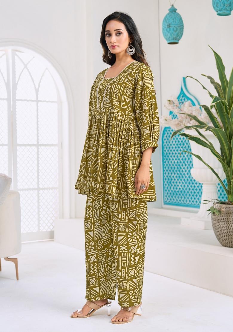 Yellow Printed Silk Co-Ords Set - Indya