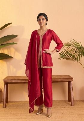 Pink Embroidered Silk Co-Ords Set