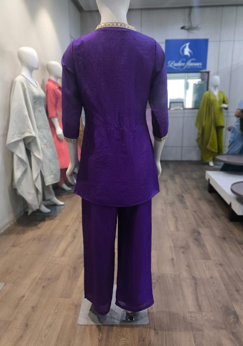 Purple Embroidered Silk Co-Ords Set - Indya