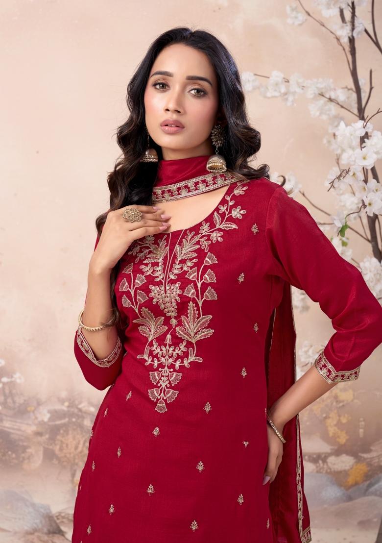 Pink Coading Work Silk Blend Salwar Kameez - Indya