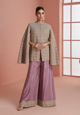 Lavender Embroidered Silk Blend Kurta Set